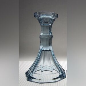 Virginia light‎ blue candlestick by Fostoria Glass. Vintage 1980 pattern trumpet